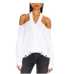 NWT 525 Cardigan Bleach White Shoulder Cut Out Hem & Cuffs Size Small